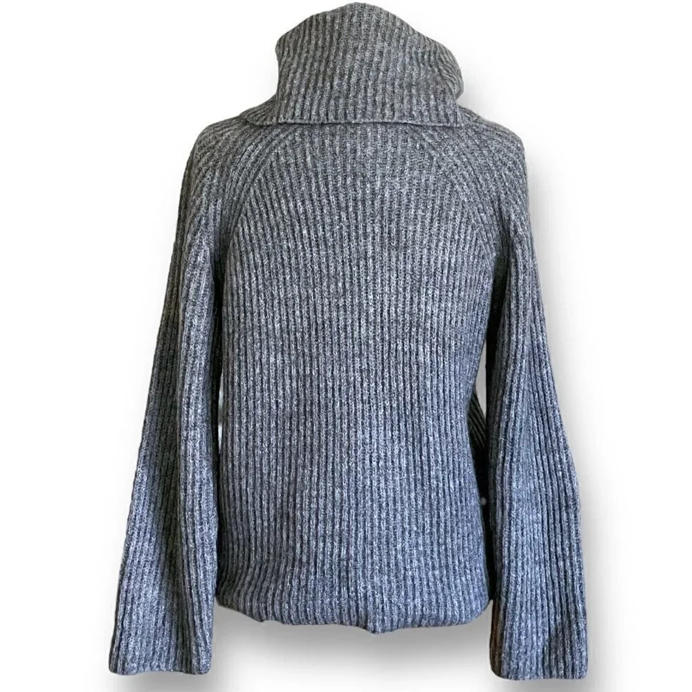 J Crew Point Sur Womens Gray Chunky Turtleneck Sweater XS Mohair Wool Ribb Knit